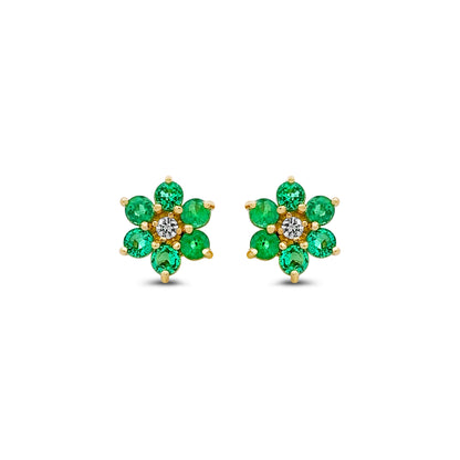 Diamond and Emerald Flower Earrings