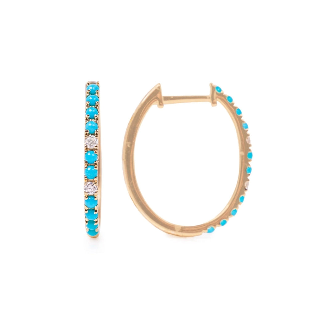 Turquoise and Diamond Hoop Earrings
