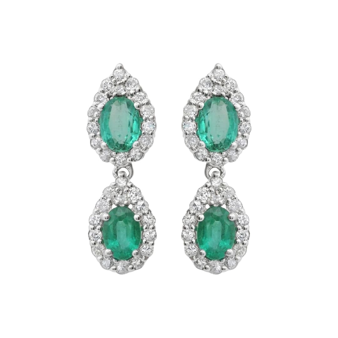 Oval Emerald and Diamond Drop Earrings