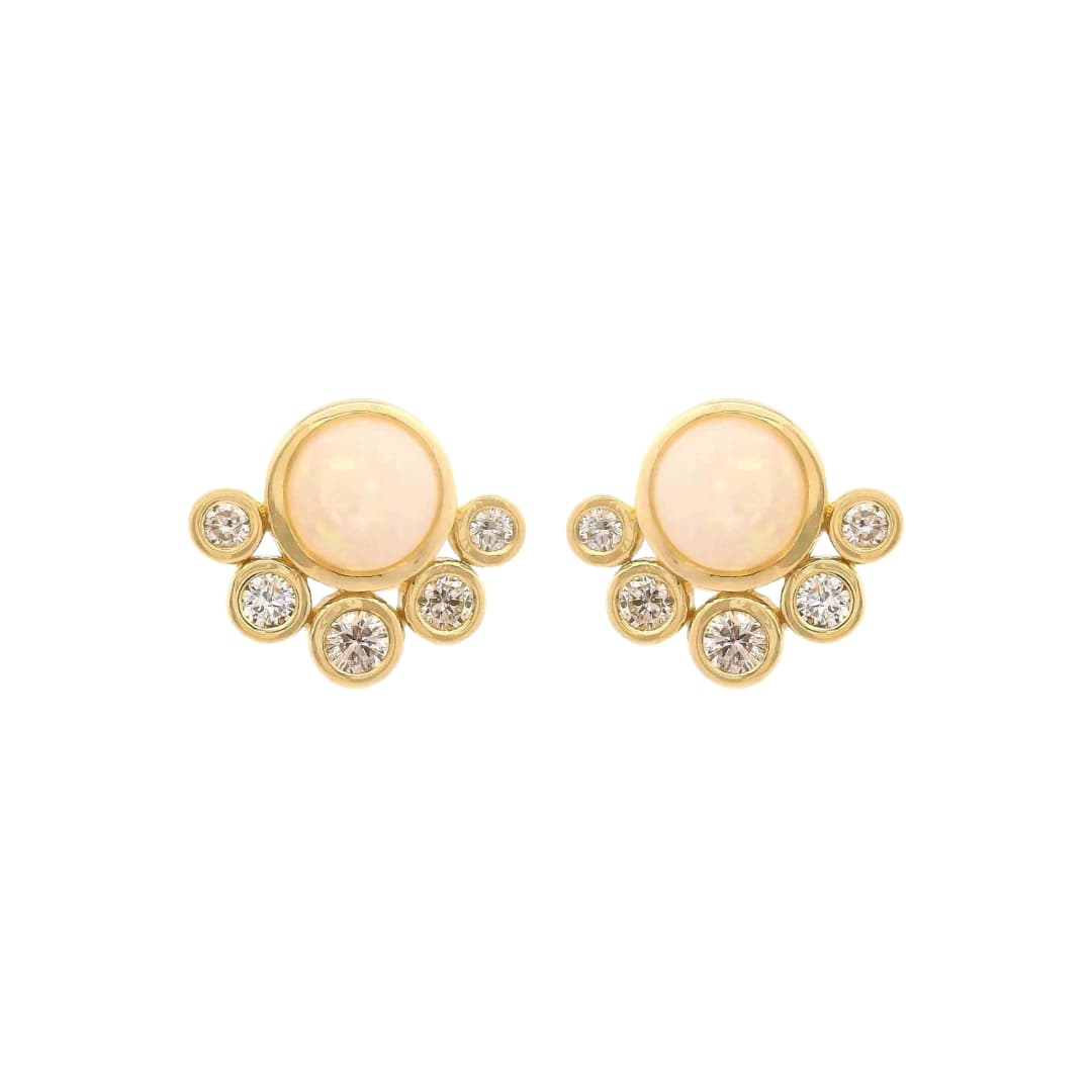 Bezel Set Opal and Diamond Earrings