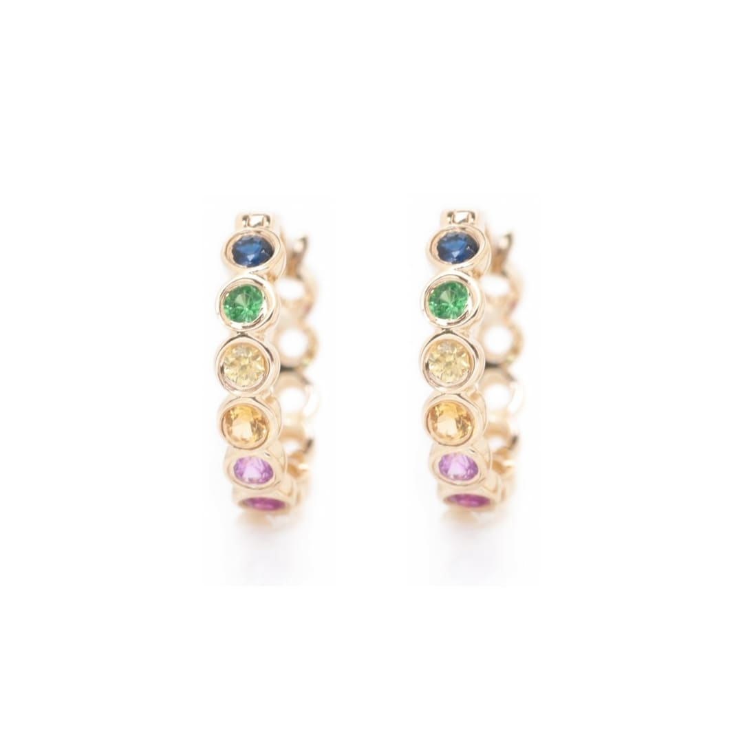 Rainbow Sapphire Bezel Huggies
