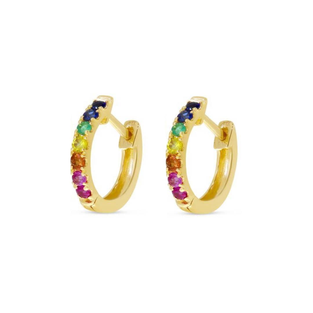 Mini Rainbow Sapphire Huggie Earrings