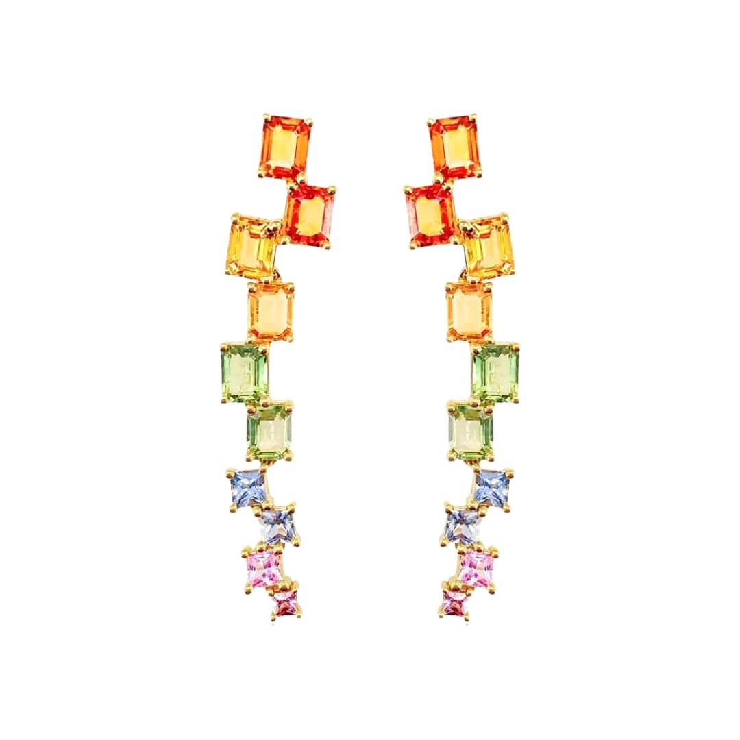 Rainbow Sapphire Waterfall Earrings