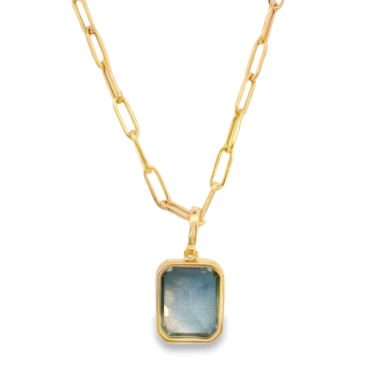 BEZEL SET BLUE TOPAZ PAPERCLIP NECKLACE