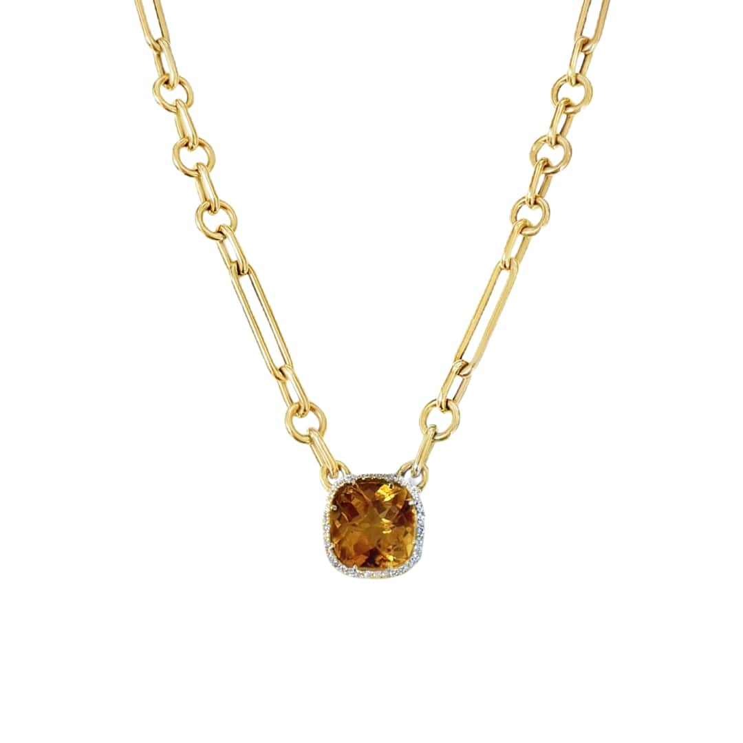 Citrine and Diamond Chain Necklace