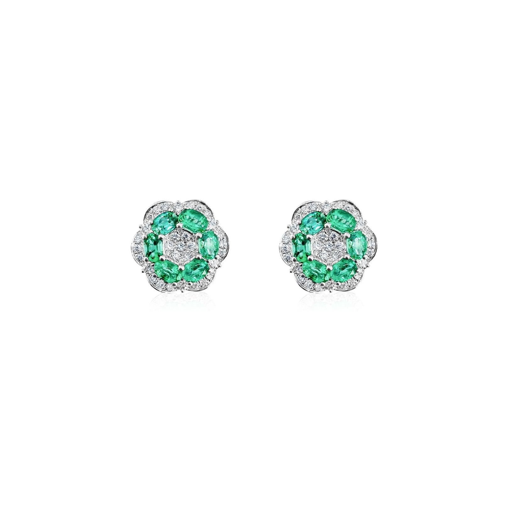 Emerald and Diamond Flower Earrings