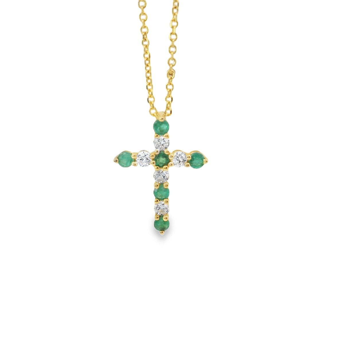 DIAMOND AND EMERALD CROSS NECKLACE