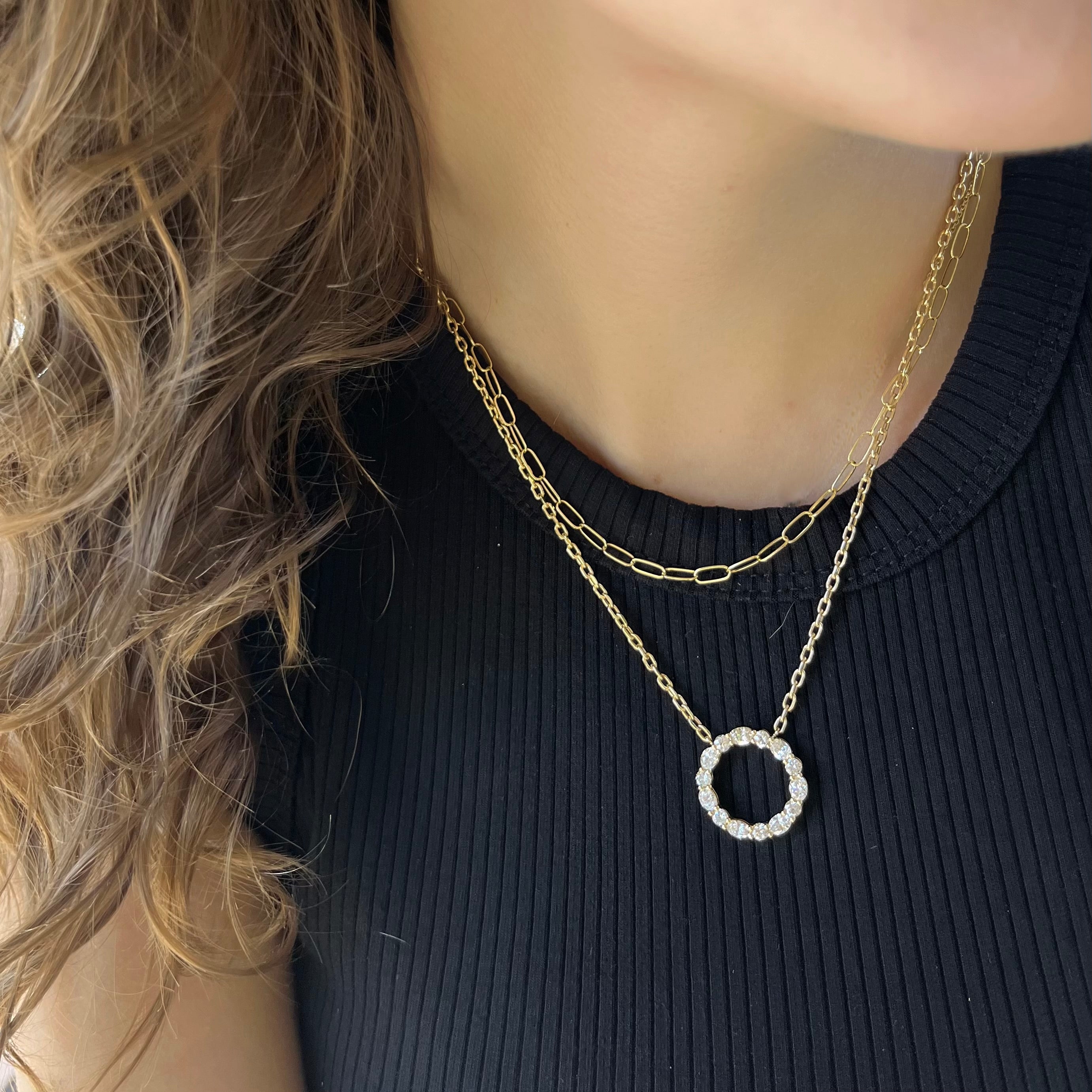 Oval and Round Diamond Circle Necklace