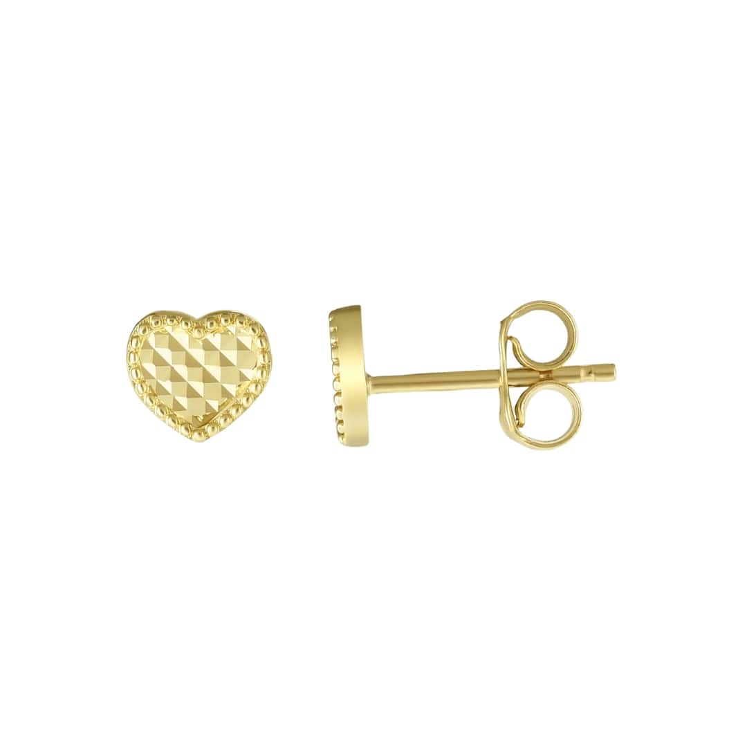 Diamond Cut Heart Studs