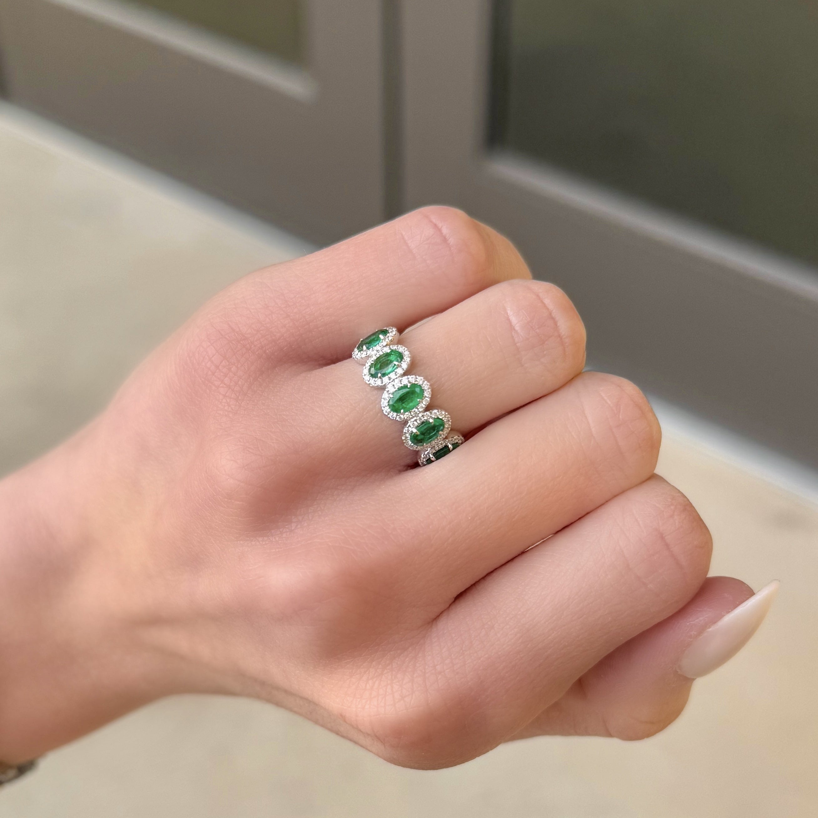 5 Stone Emerald and Diamond Ring