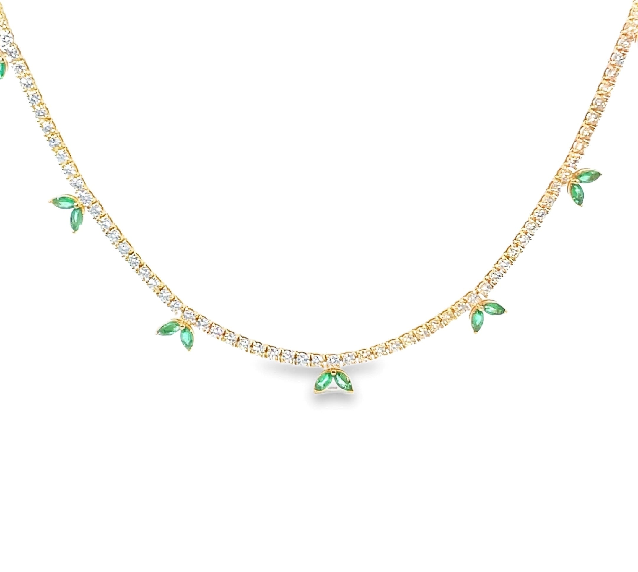 DIAMOND AND EMERALD LEAF TENNIS NECKLACE