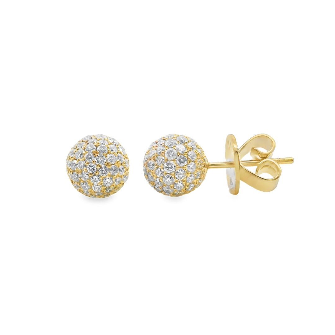 Boucles D'oreilles Pendantes 14k Or Jaune – Décor Strass Disco Ball, Fermoir Levier