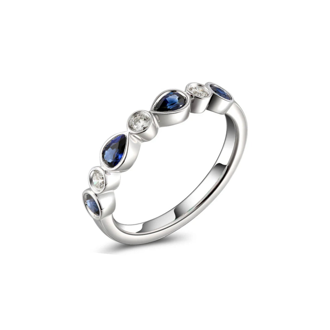 Pear Sapphire and Diamond Bezel Band