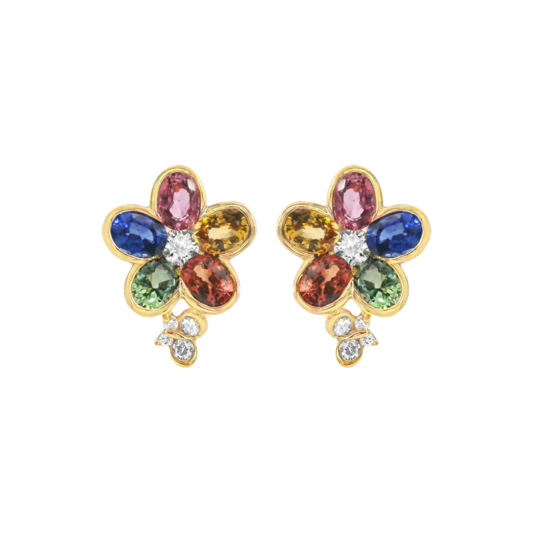 Fancy Sapphire Flower and Diamond Butterfly Earrings