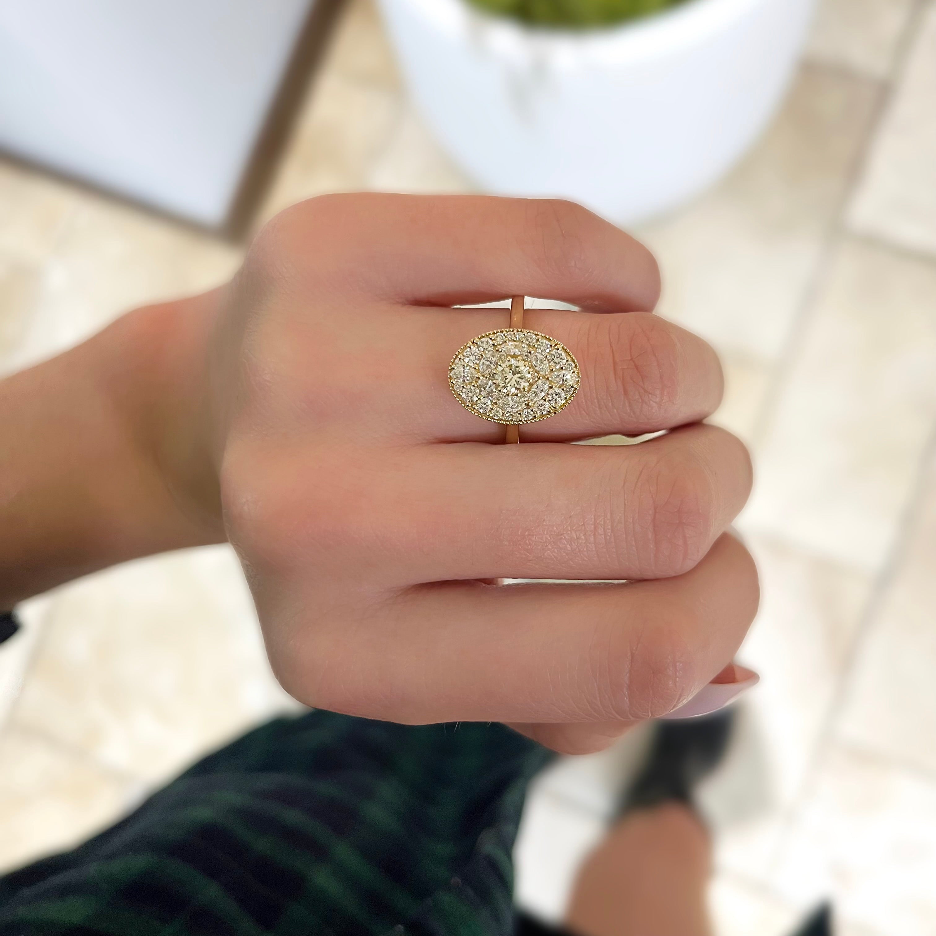 Oval and Round Diamond Cluster Ring