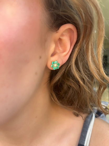 Diamond and Emerald Flower Earrings