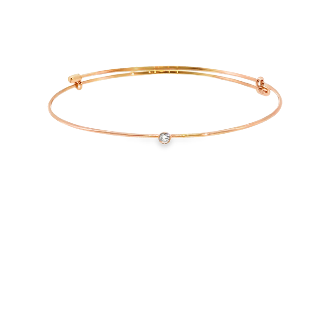 Solitaire Diamond Adjustable Wire Bangle in Rose Gold
