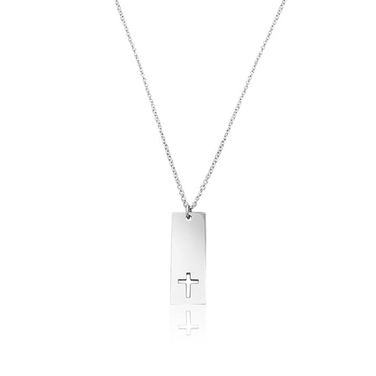 Silver Engraved Cross Bar Necklace