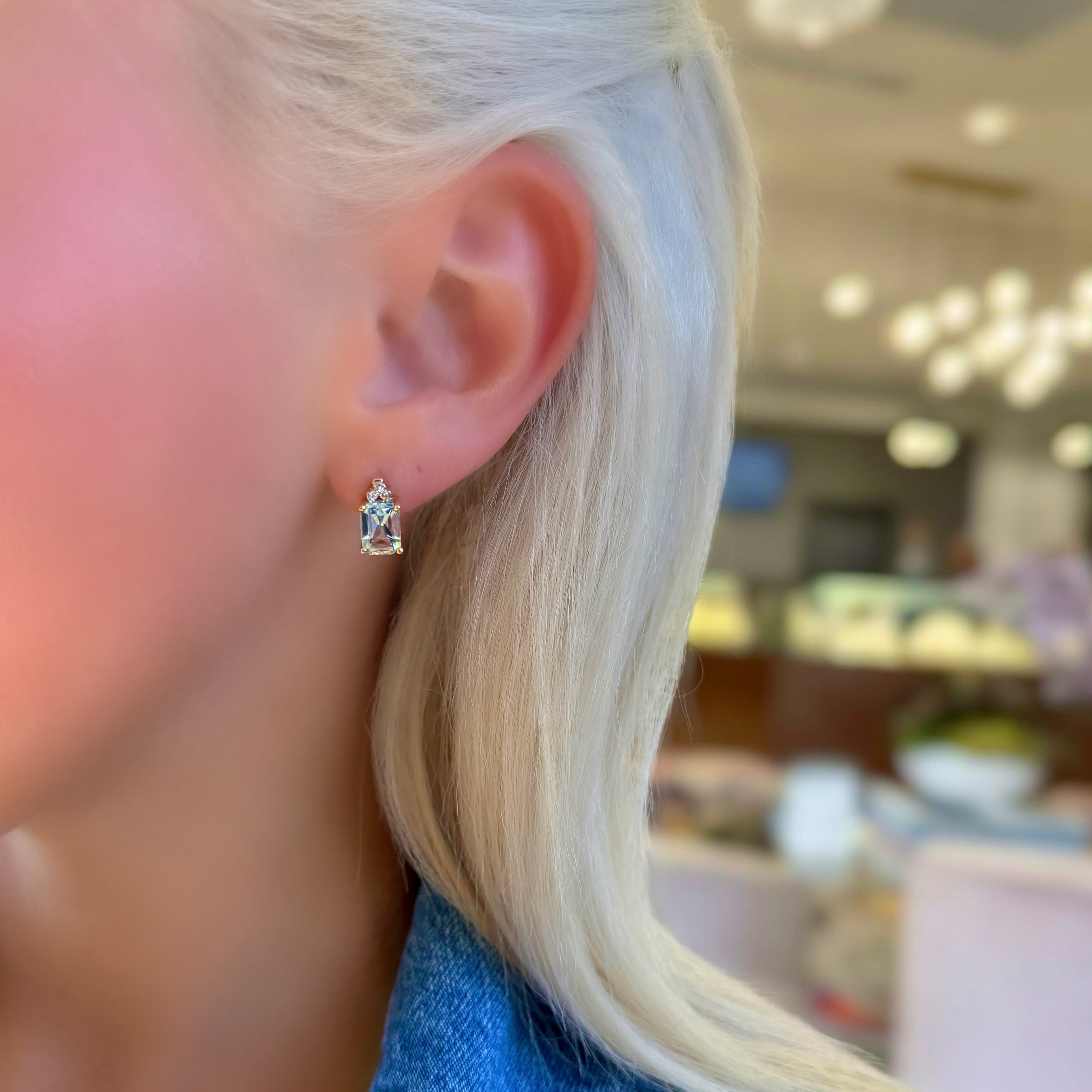 Emerald Cut Aquamarine and Diamond Earrings