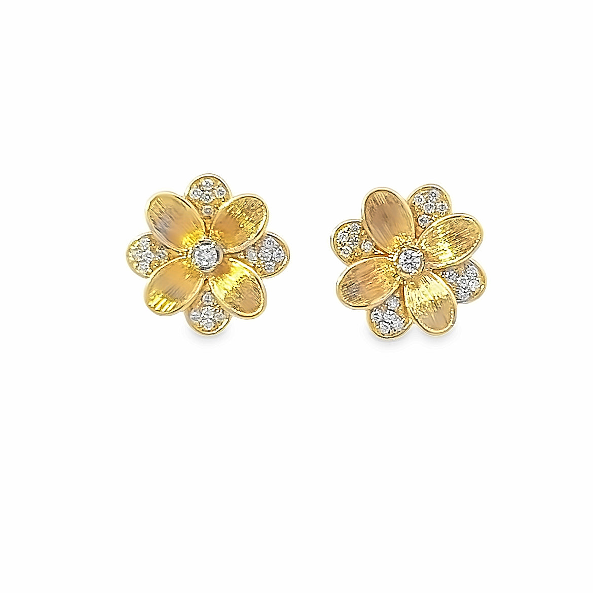 Textured Diamond Flower Earrings