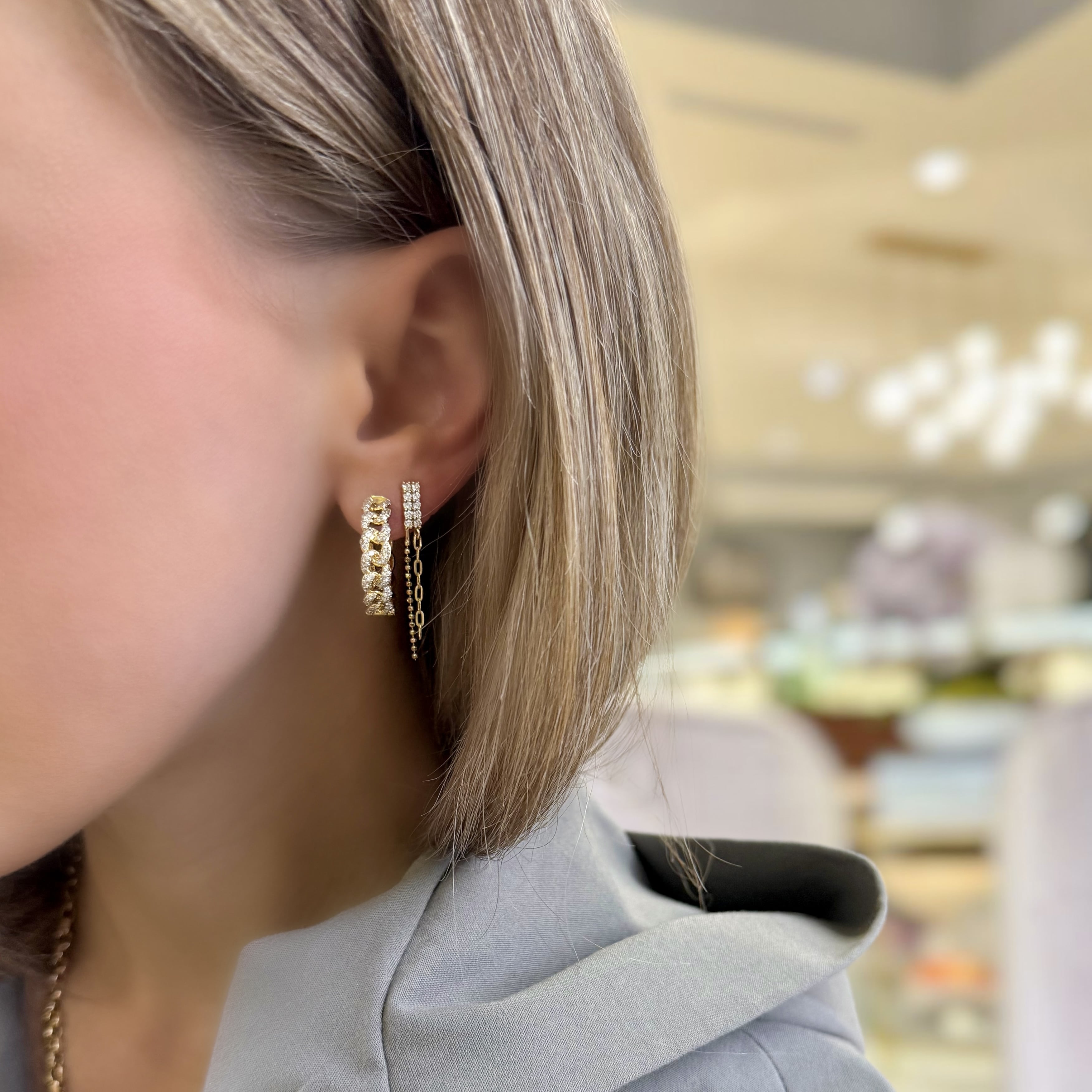 Diamond Drop Chain Earrings