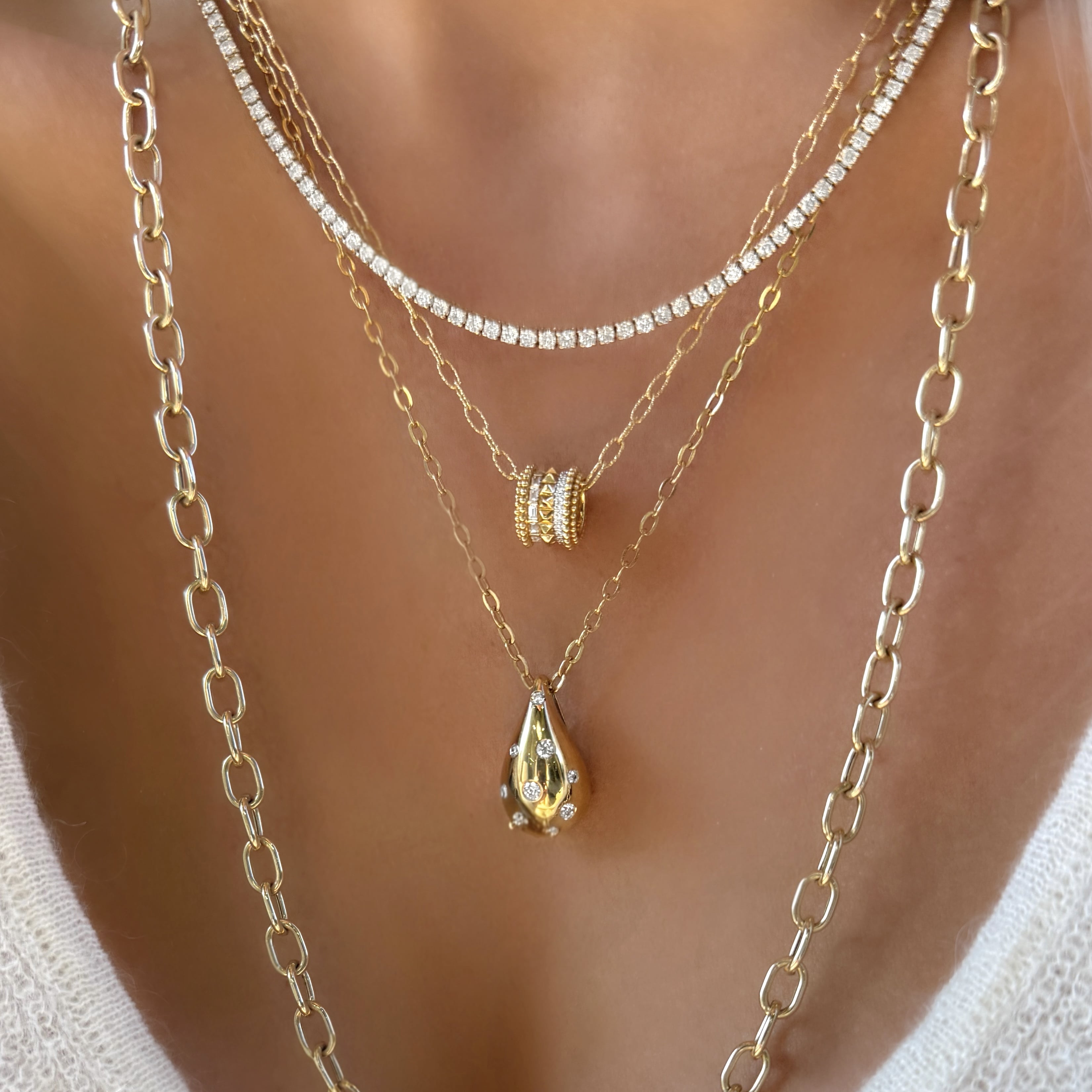 Puffy Diamond Teardrop Necklace