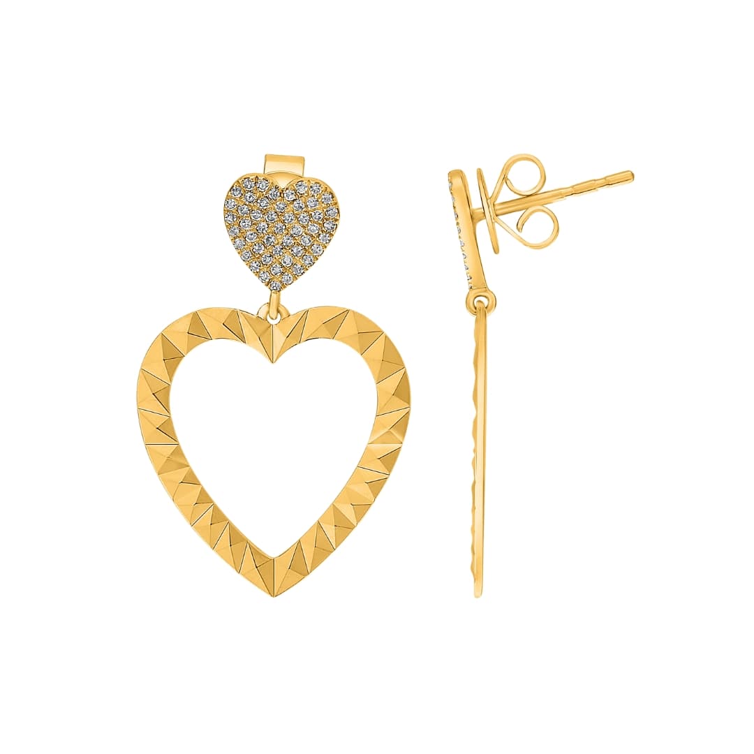 Pave Diamond Mirrored Heart Earrings