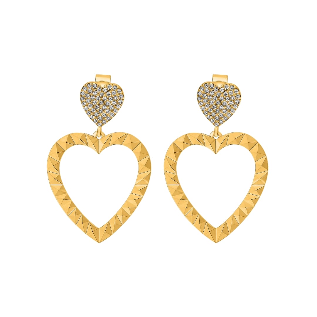 Pave Diamond Mirrored Heart Earrings