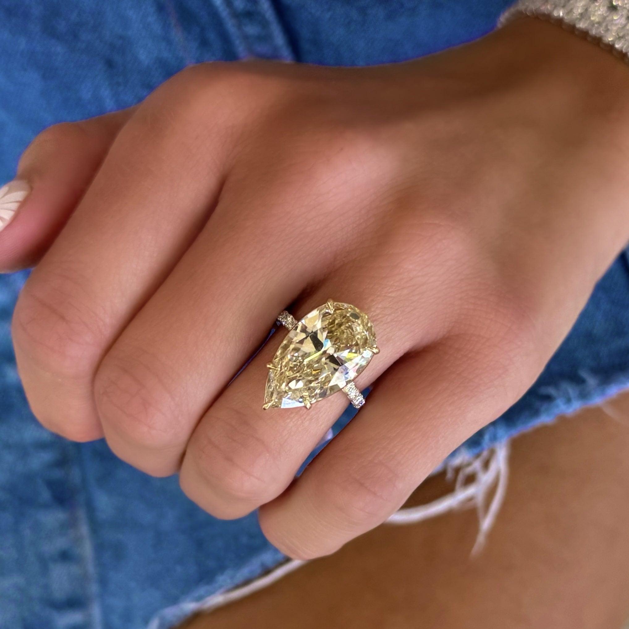 8.73Ct Fancy Yellow Pear Diamond Engagement Ring