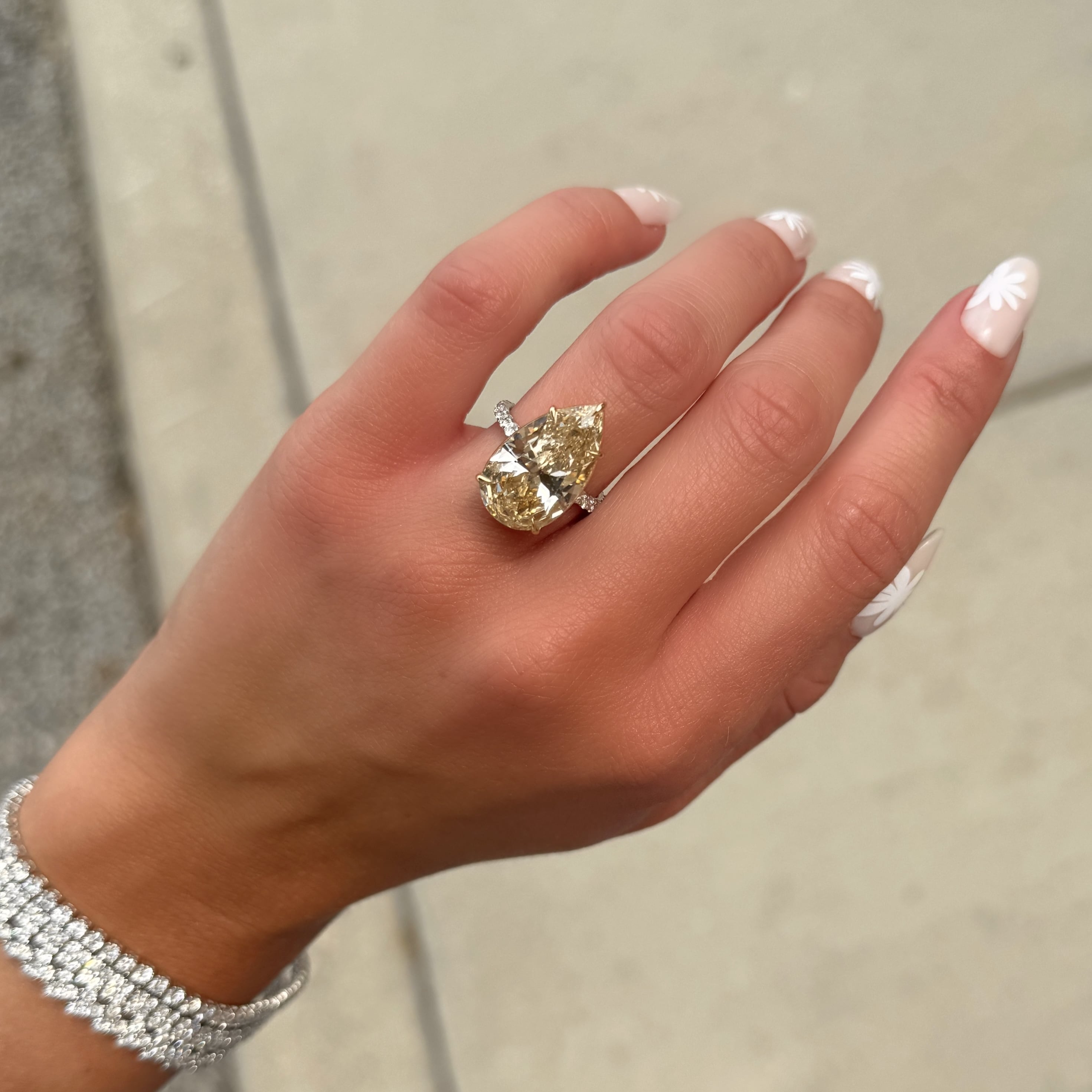 8.73Ct Fancy Yellow Pear Diamond Engagement Ring