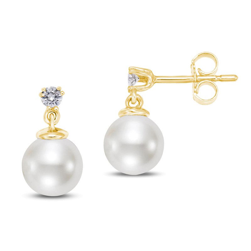 7-7.5MM DIAMOND DROP PEARL EARRINGS
