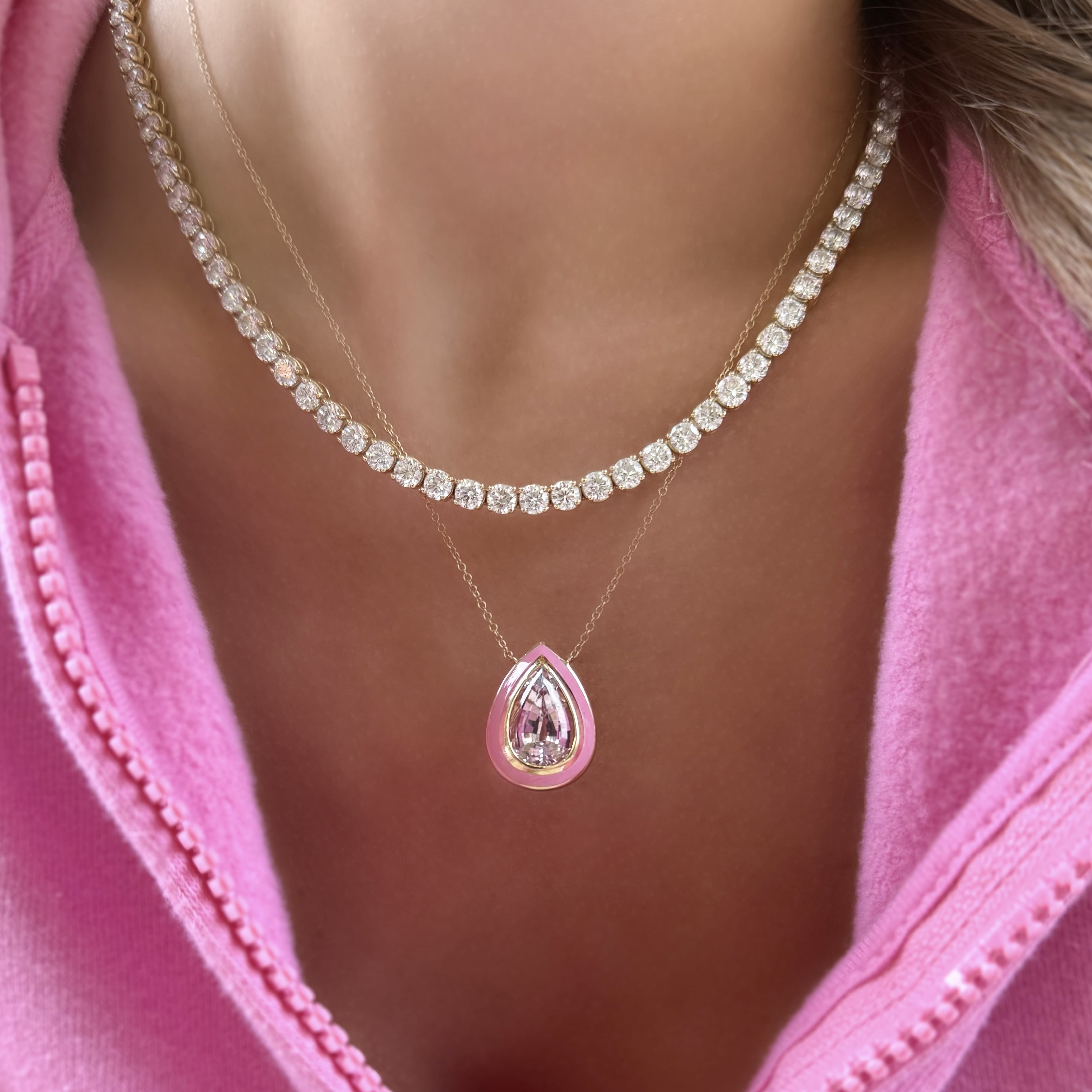 Jumbo Kunzite and Enamel Pendant Necklace