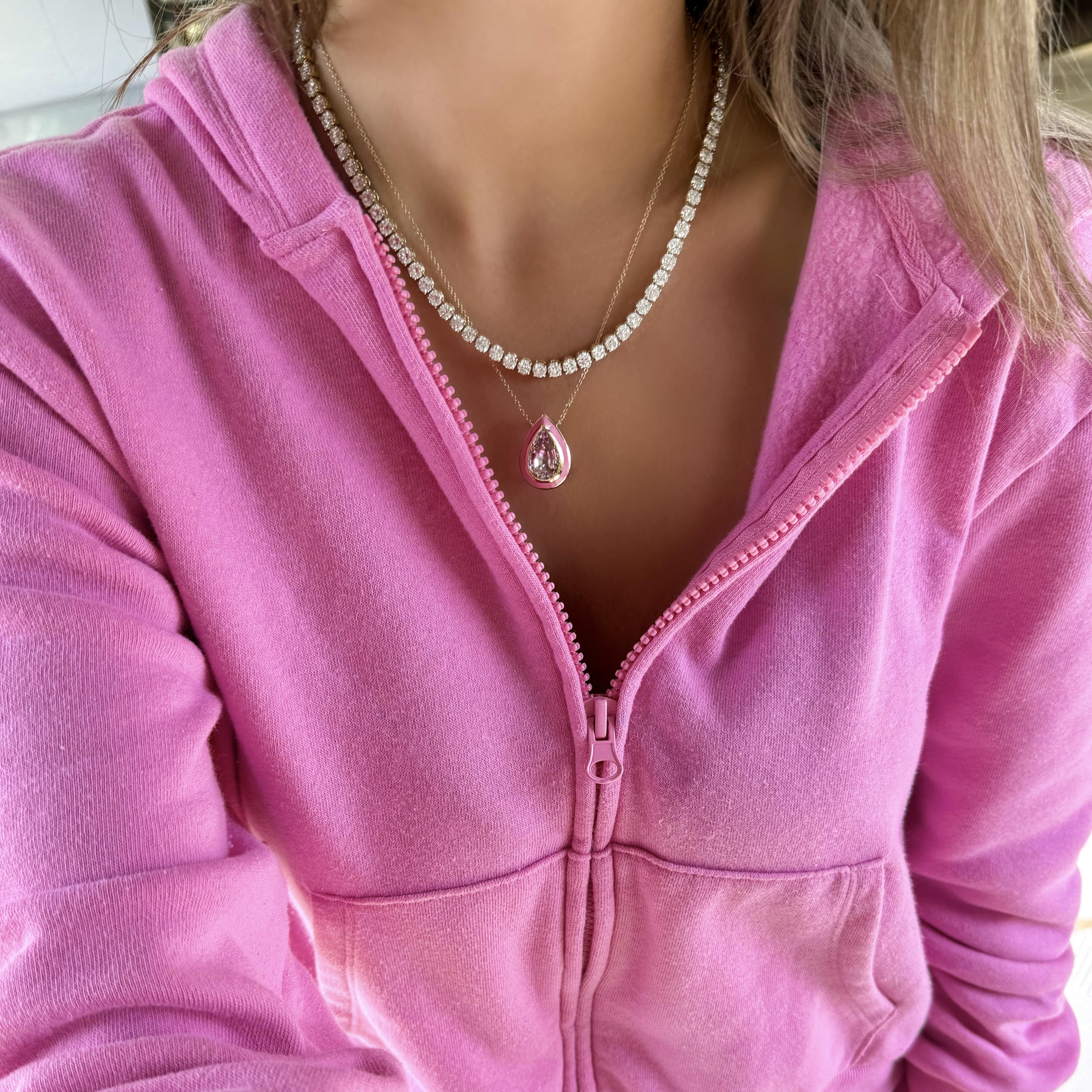 Jumbo Kunzite and Enamel Pendant Necklace