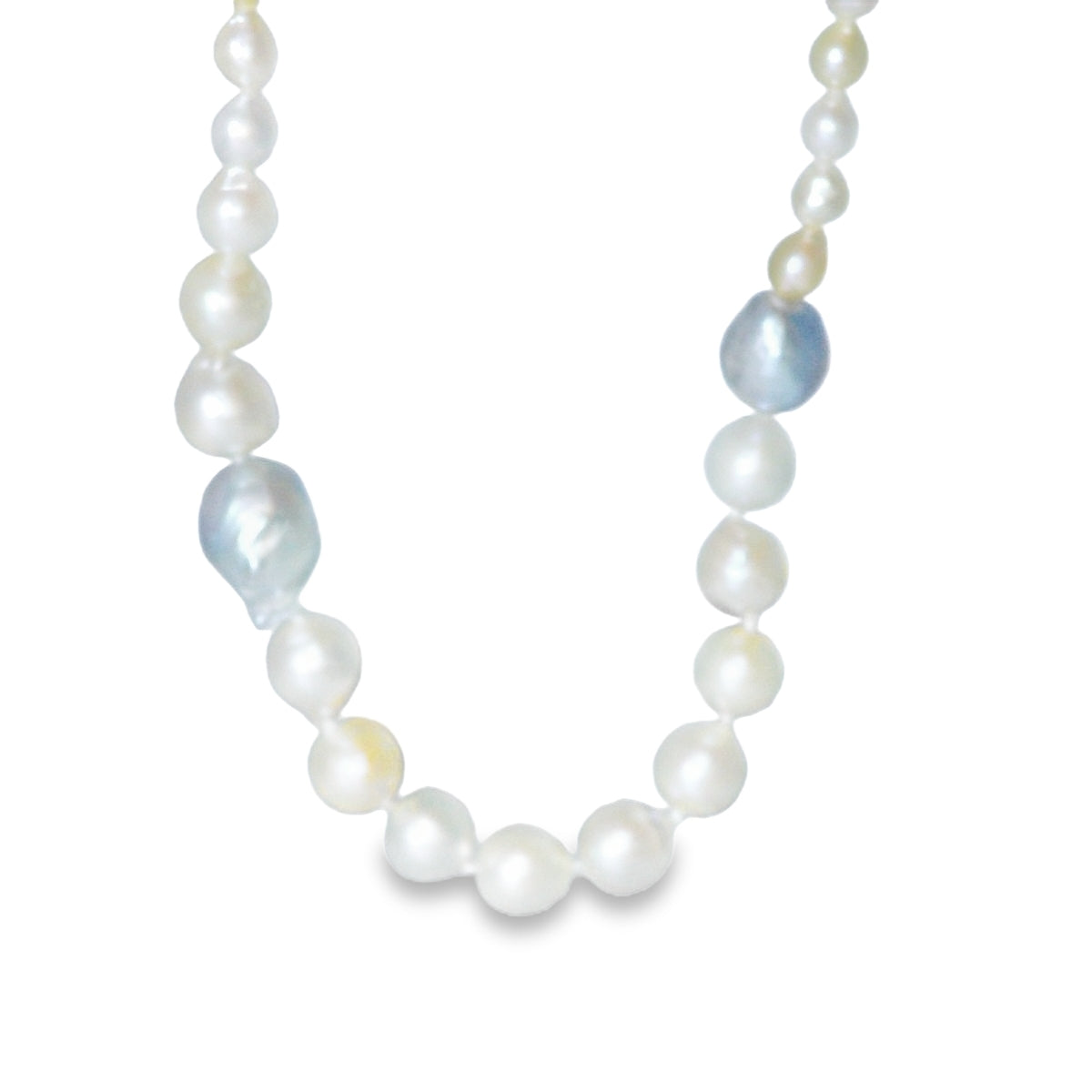 3-8MM MULTI COLOR WHITE AND SILVER AKOYA PEARL NECKLACE 32"