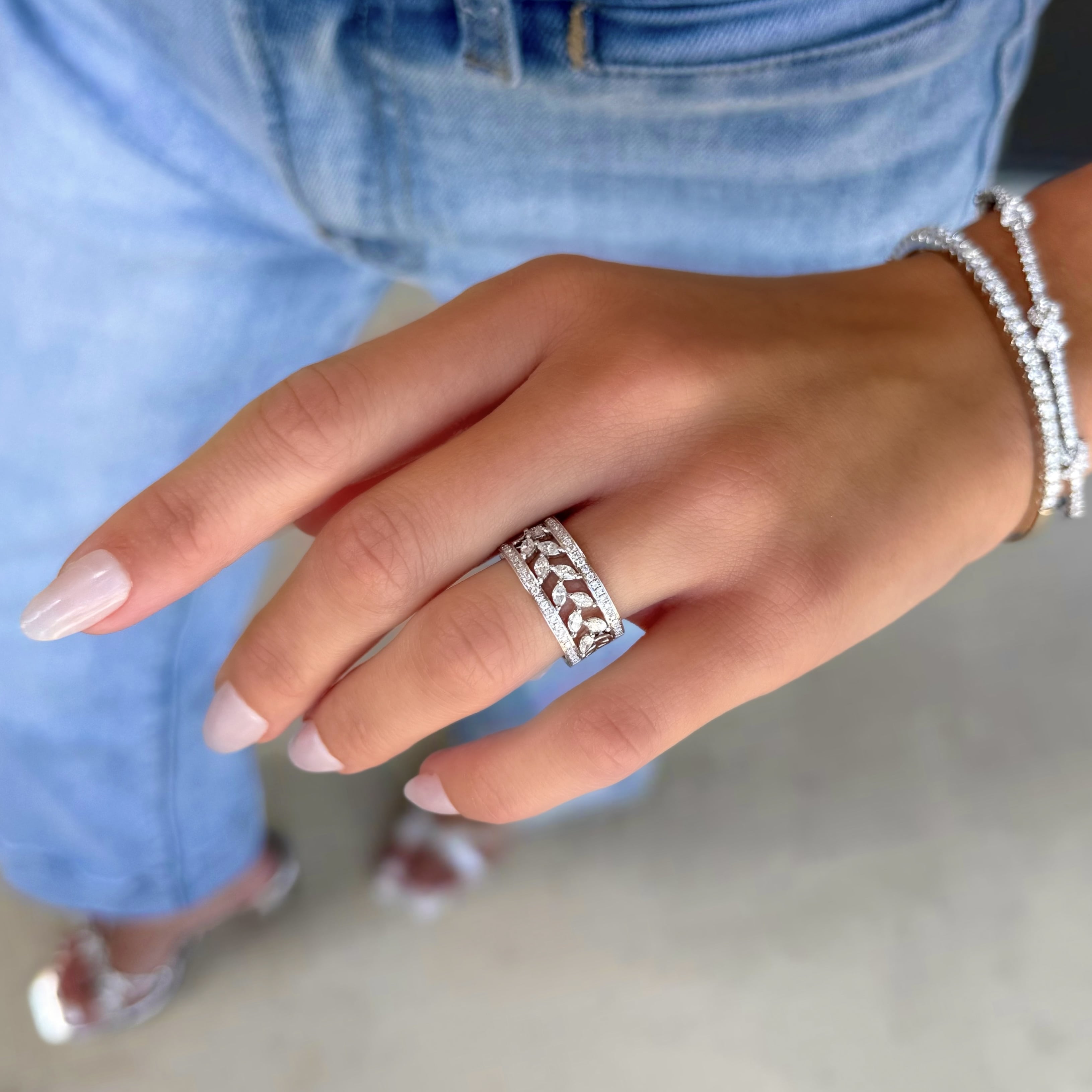 Marquise and Round Diamond Vine Ring