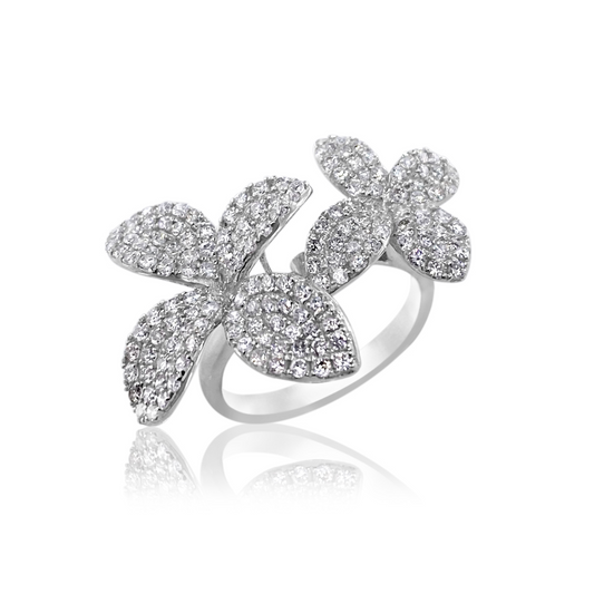 Pave Diamond Double Flower Ring