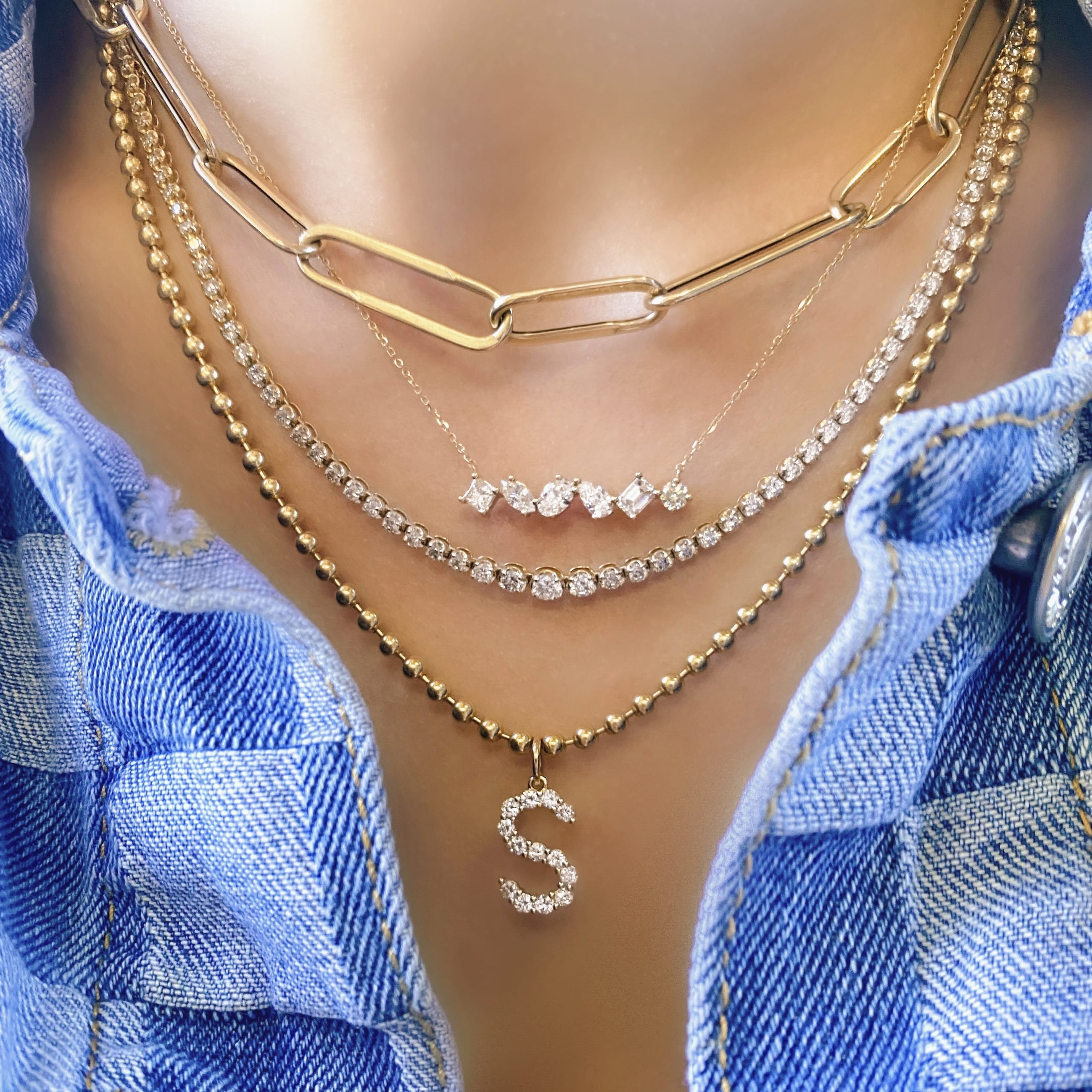 Jumbo Diamond Initial Charm Necklace