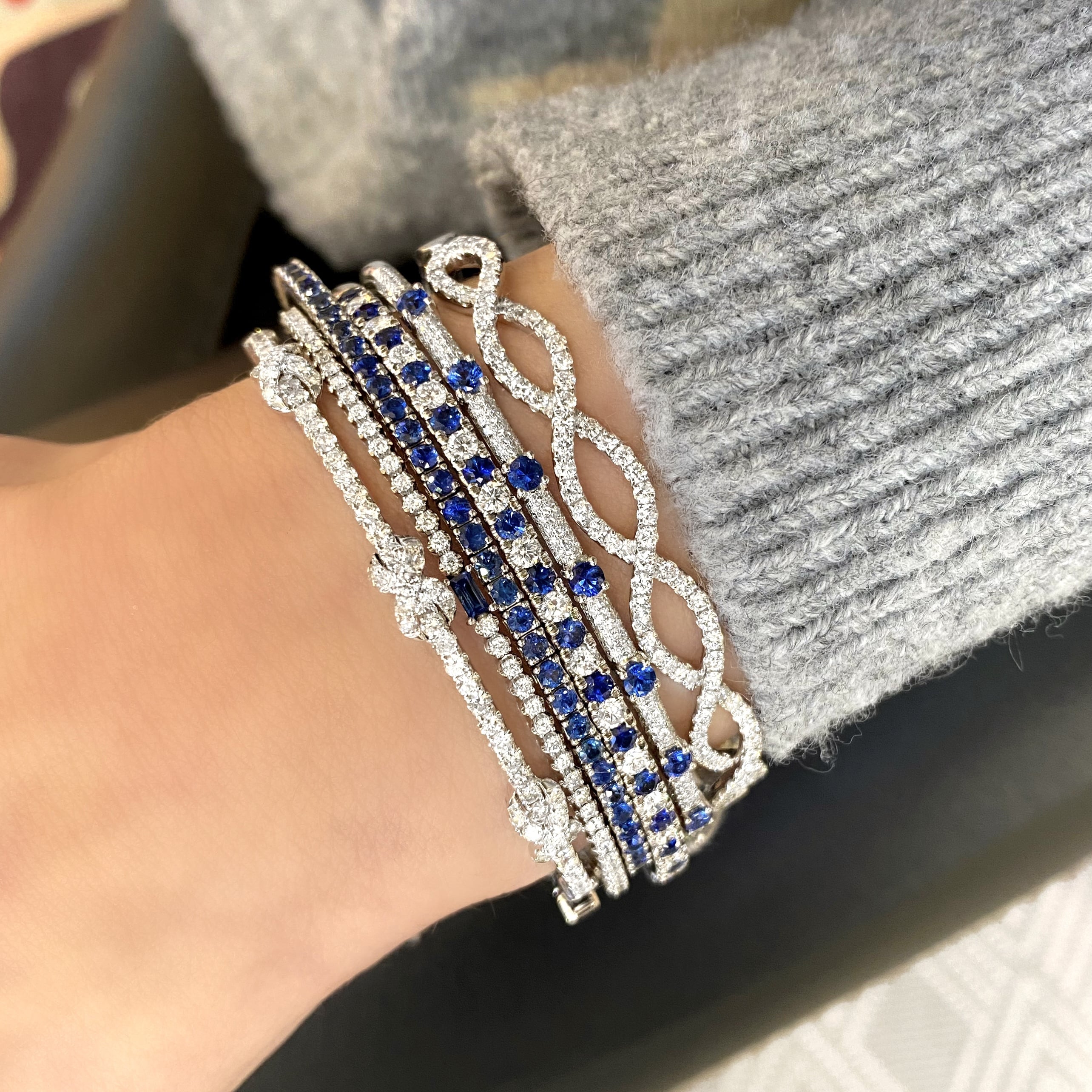 Pave Diamond and Sapphire Bangle