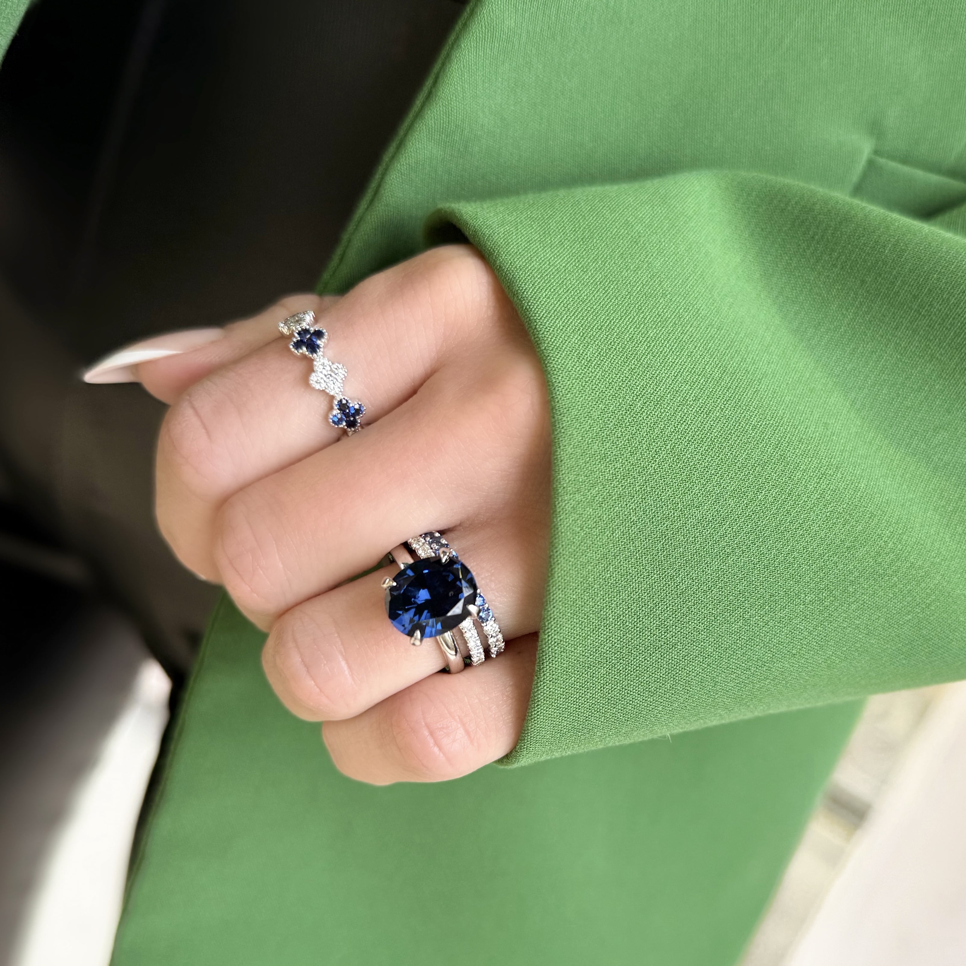 Sapphire and Diamond Clover Ring