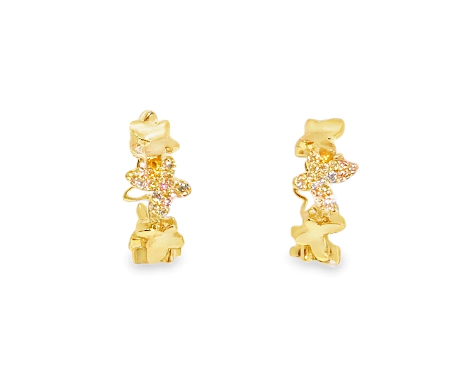 YELLOW GOLD DIAMOND PAVE BUTTERFLY HOOP EARRINGS