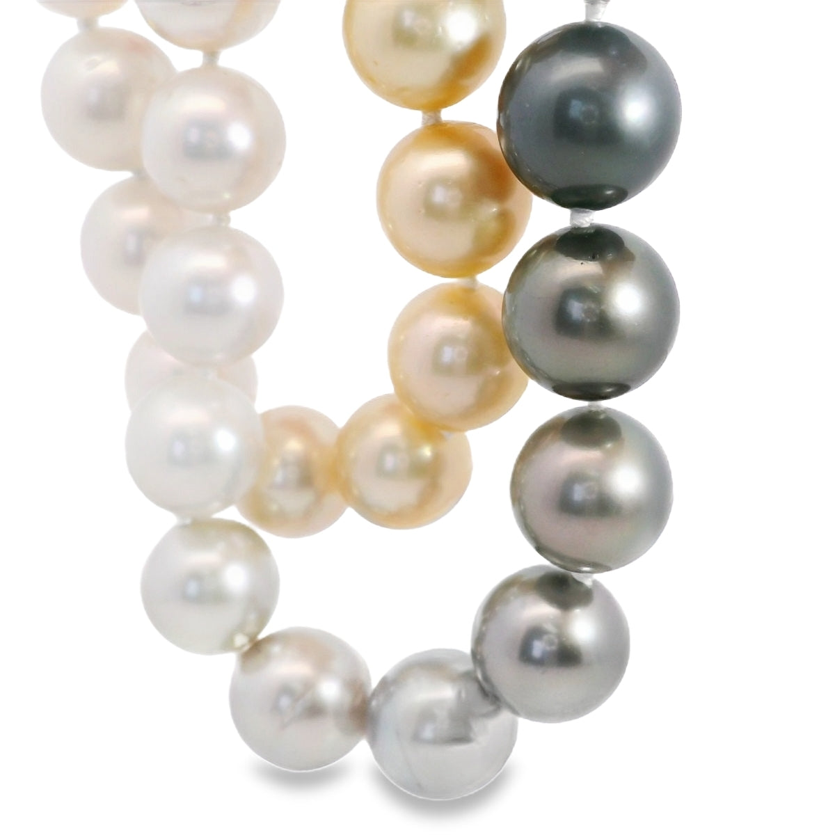 9-12.9MM GRADUATING MULTICOLOR WHITE, SILVER, GOLD, AND BLACK PEARL NECKLACE 32"