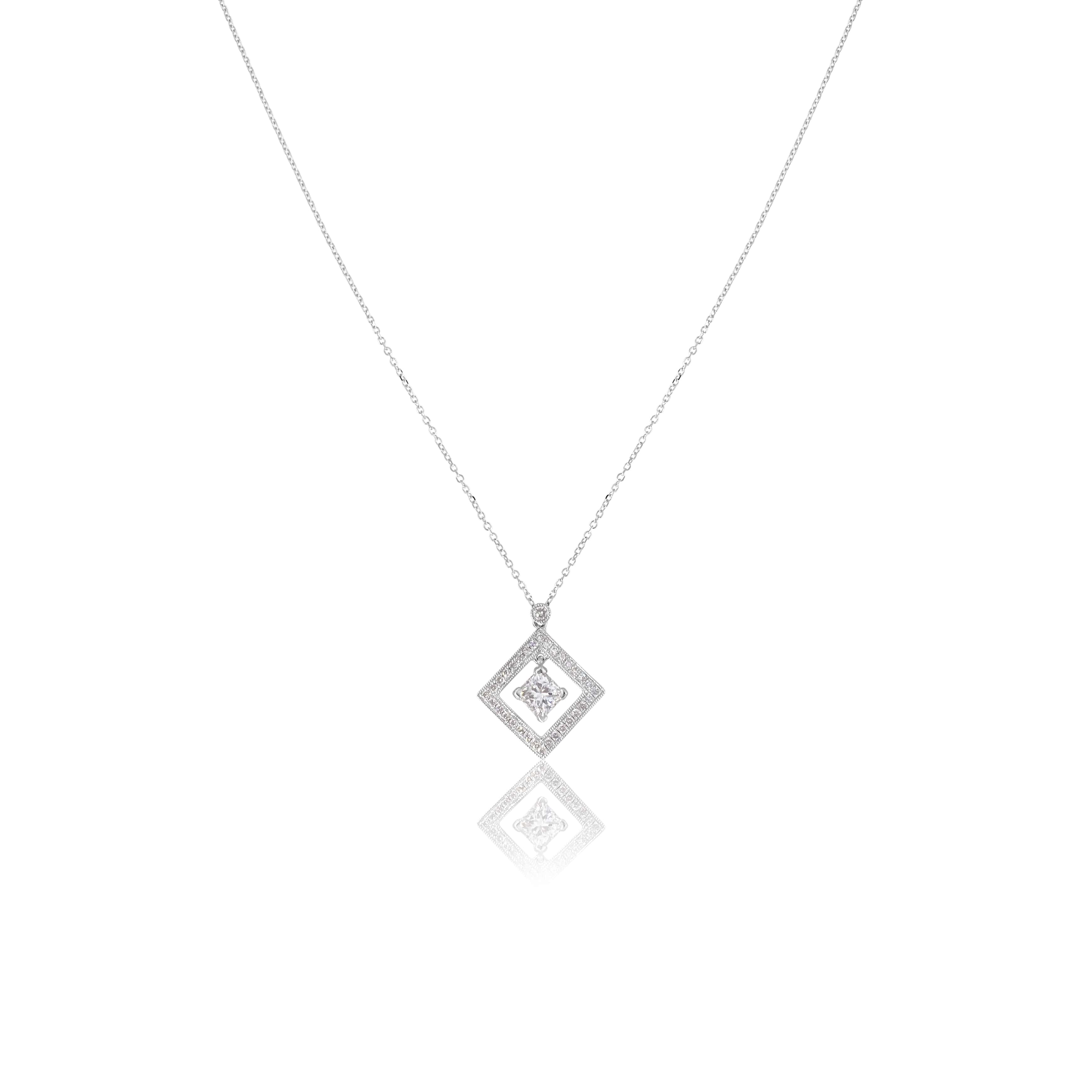 Floating Princess Cut Diamond Necklace