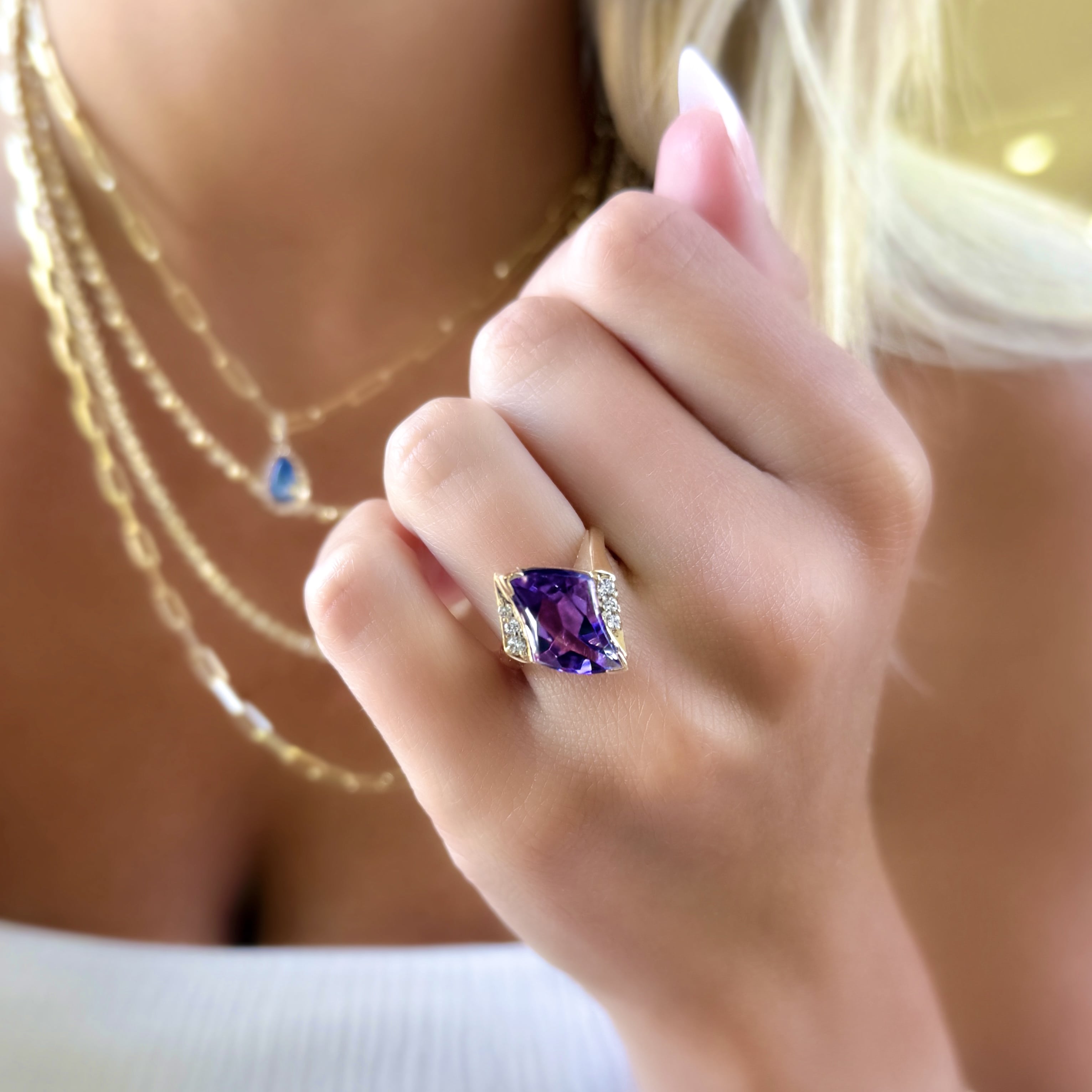 Fancy Cut Amethyst and Diamond Statement Ring