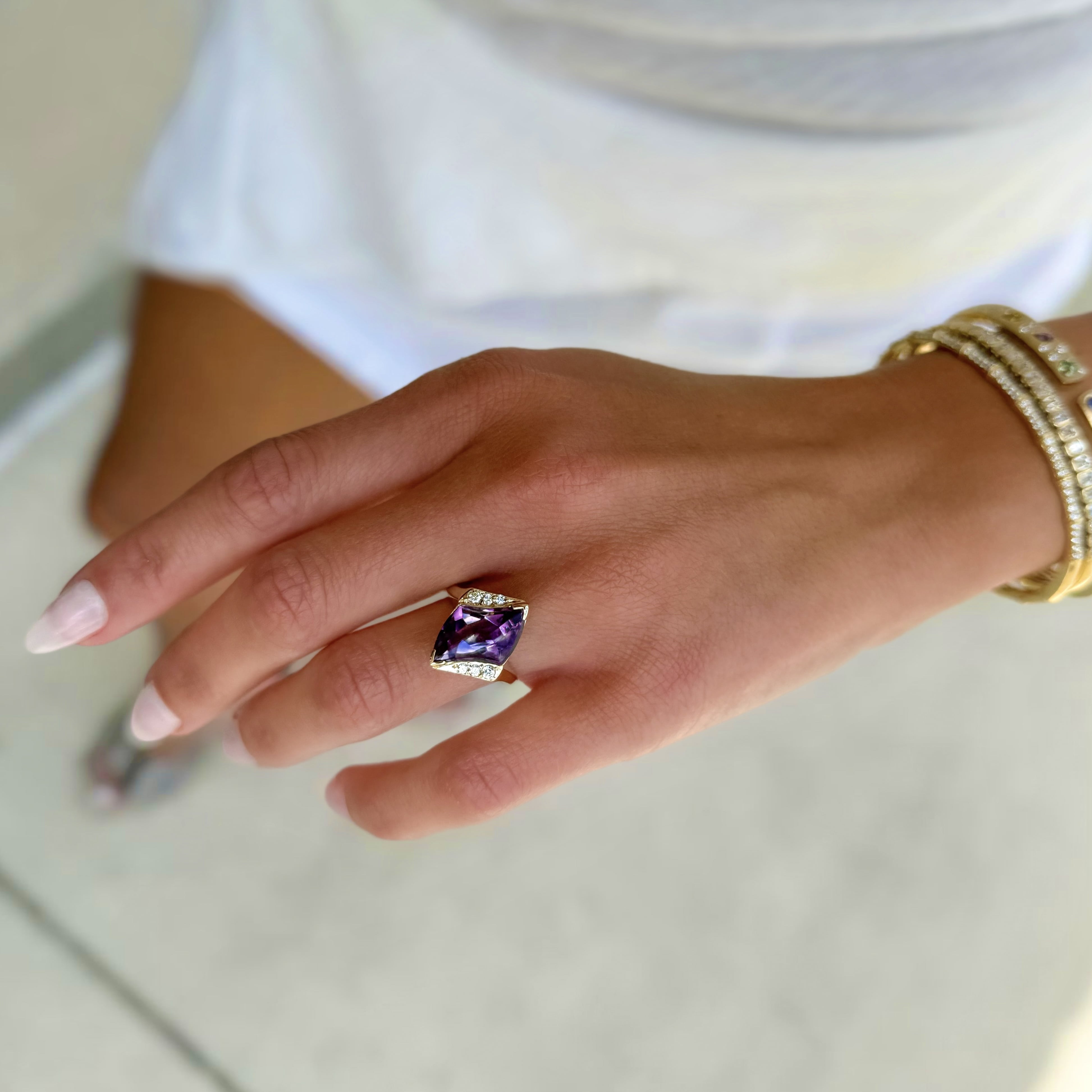 Fancy Cut Amethyst and Diamond Statement Ring