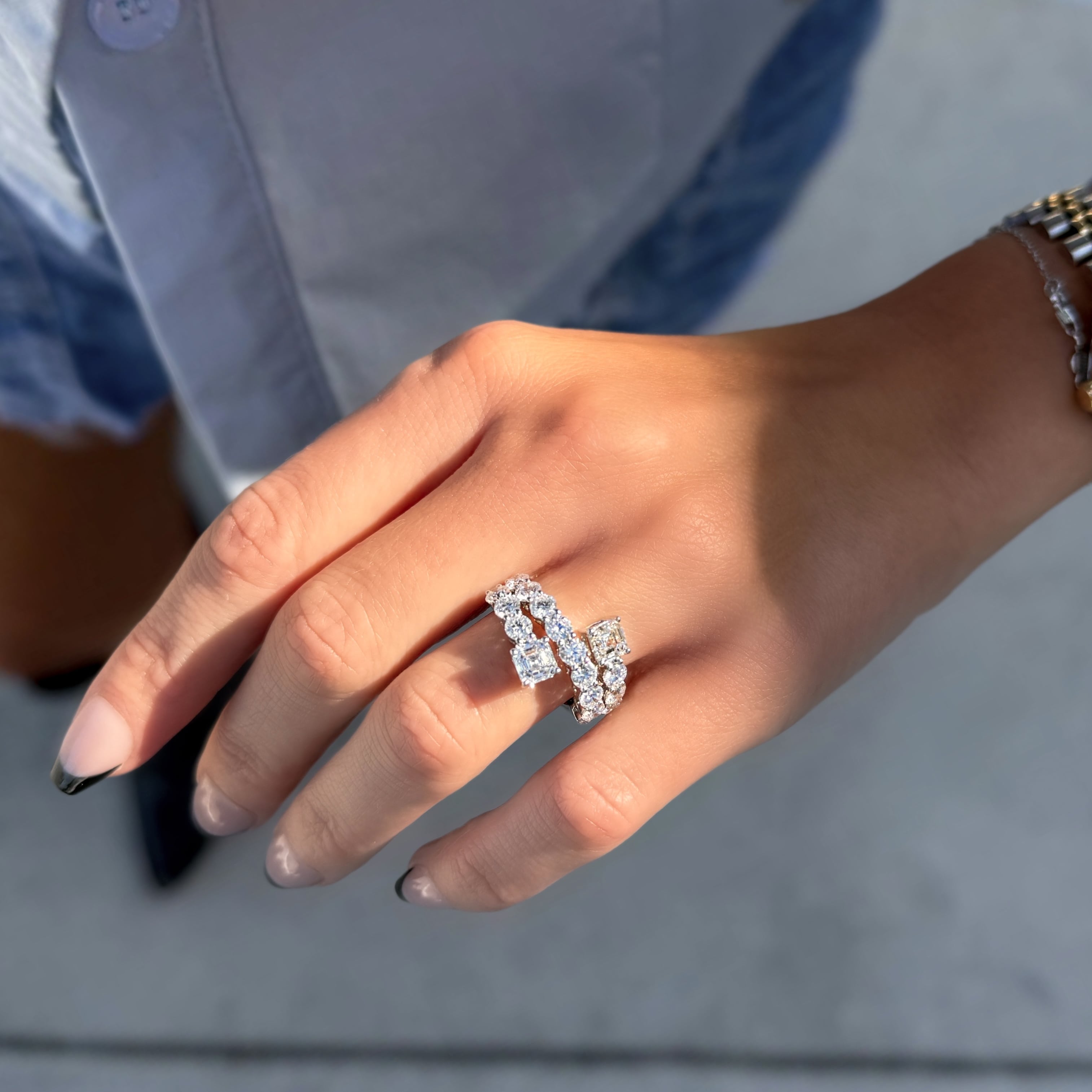 Asscher and Round Diamond Wrap Ring