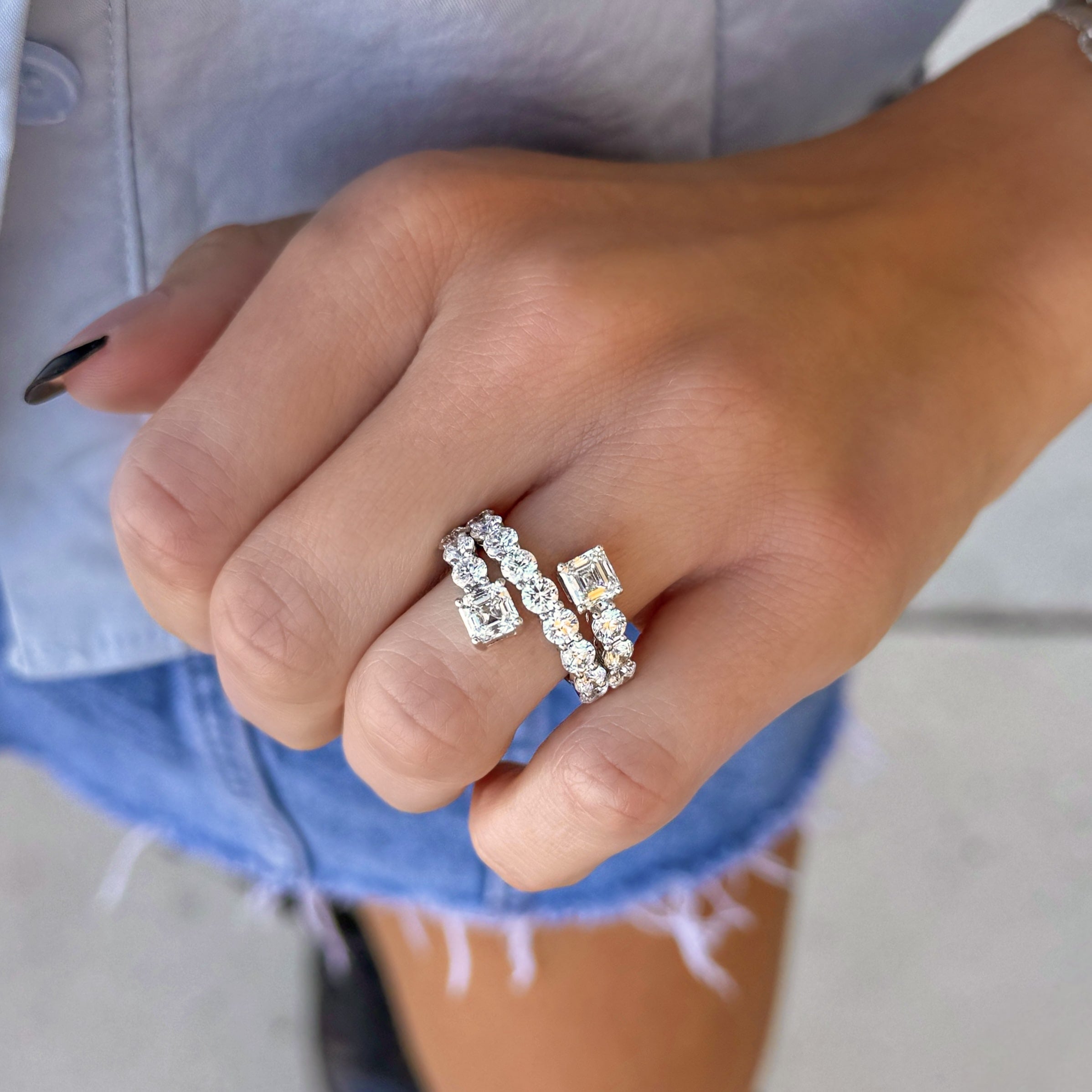 Asscher and Round Diamond Wrap Ring
