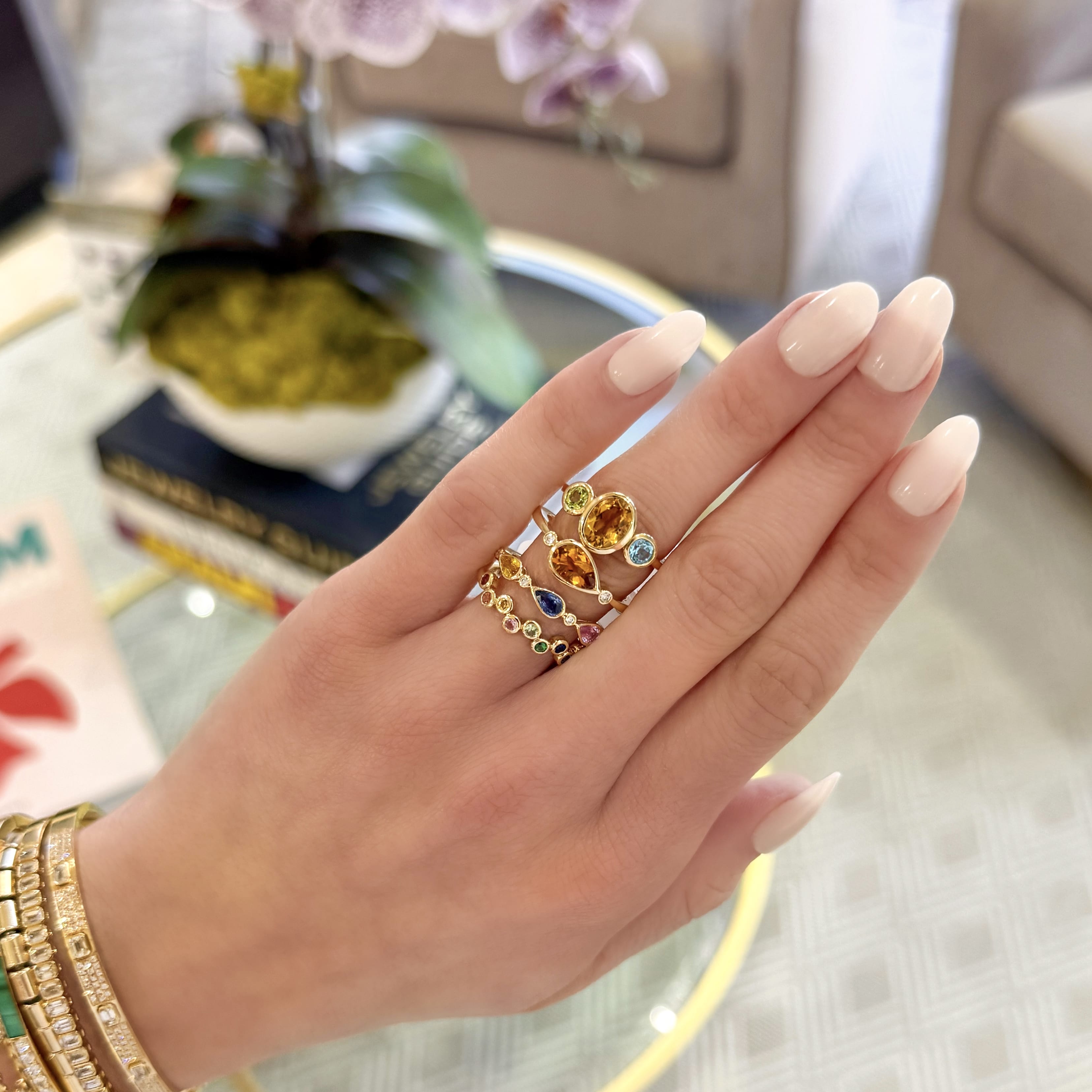 Bezel Set Pear Shape Citrine and Diamond Ring