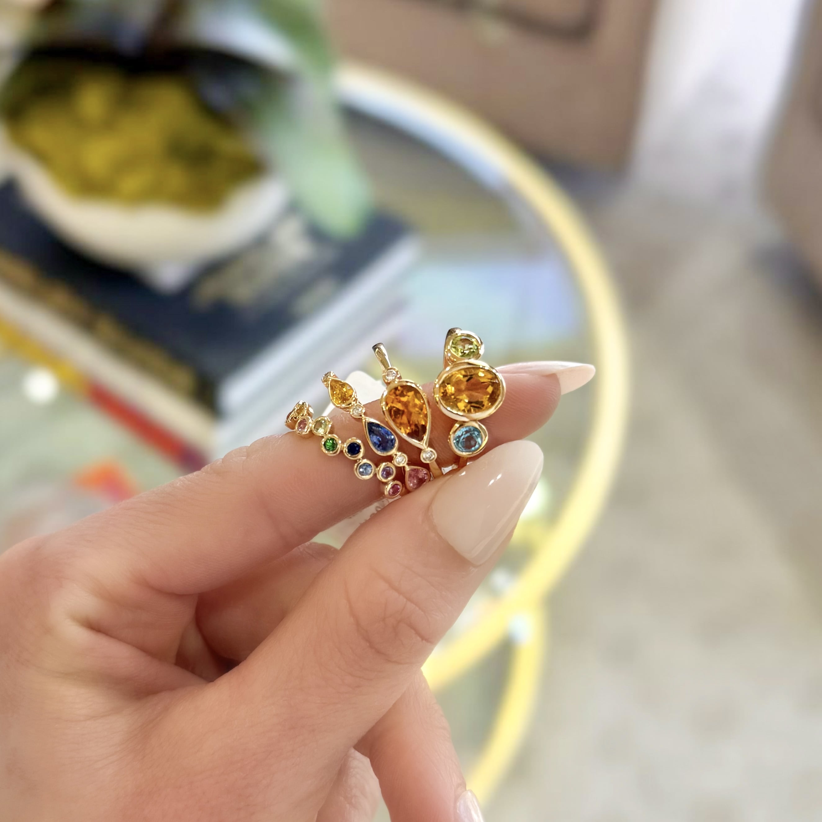 Bezel Set Pear Shape Citrine and Diamond Ring