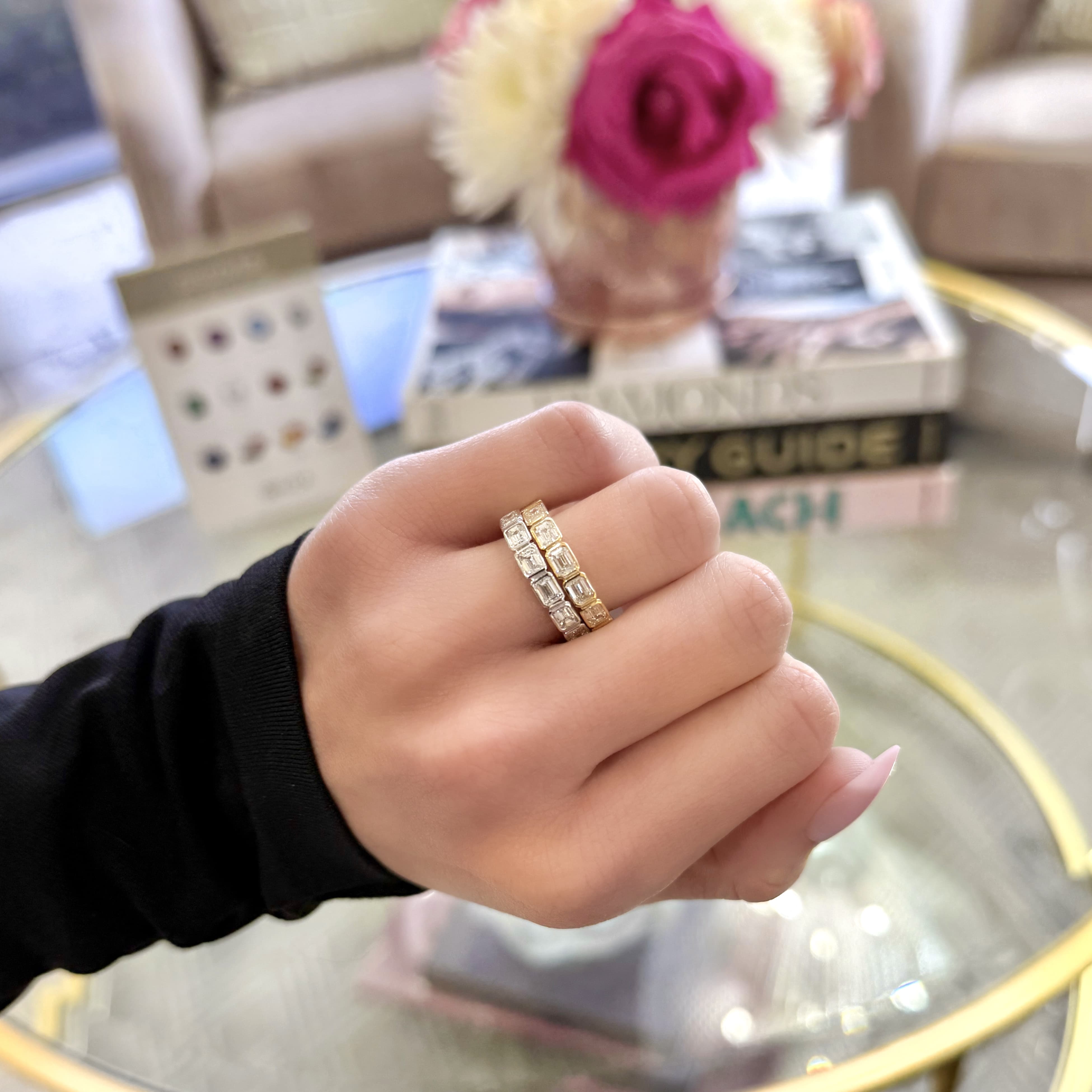 East West Bezel Set Emerald Cut Diamond Band