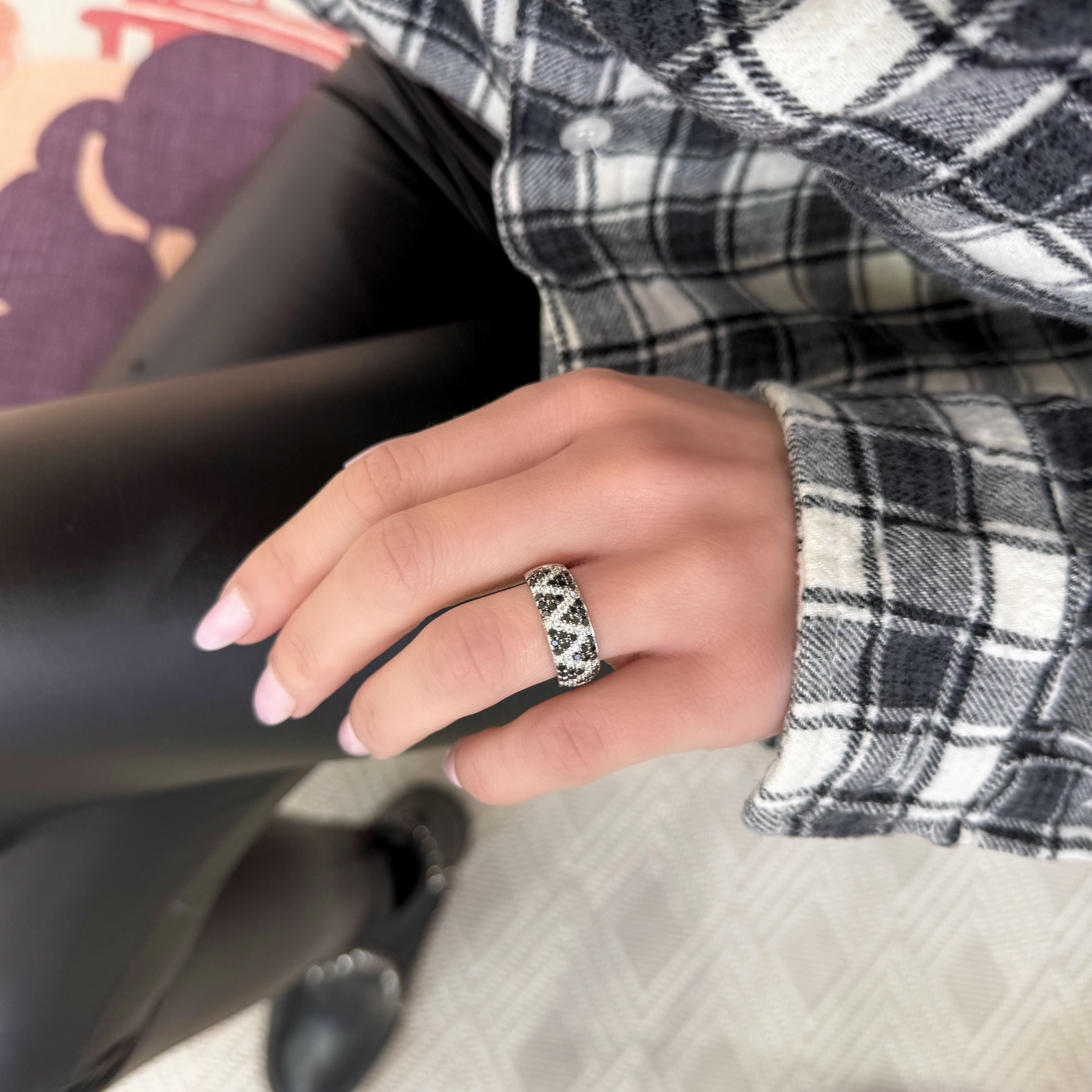 Black and White Diamond Triangle Ring